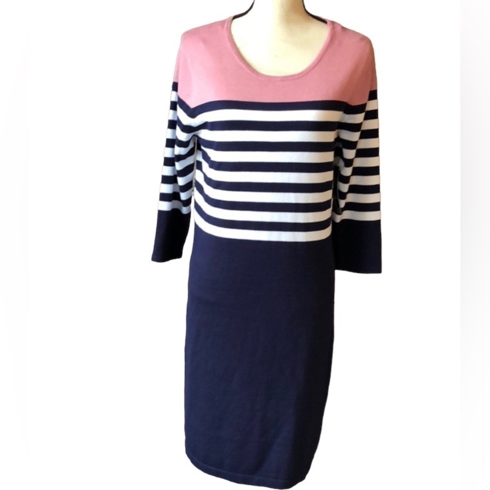 Allison Brittney Size Large Dress Color Bock and Striped 3/4 Sleeves New